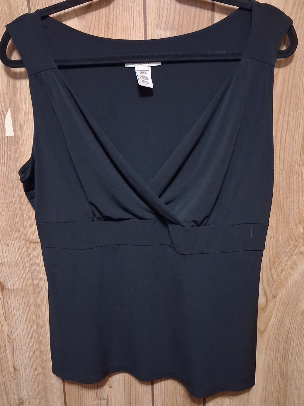 Black Sleeveless Knit Top Faux Wrap Lg Layering Piece Retro Chic Minimalist